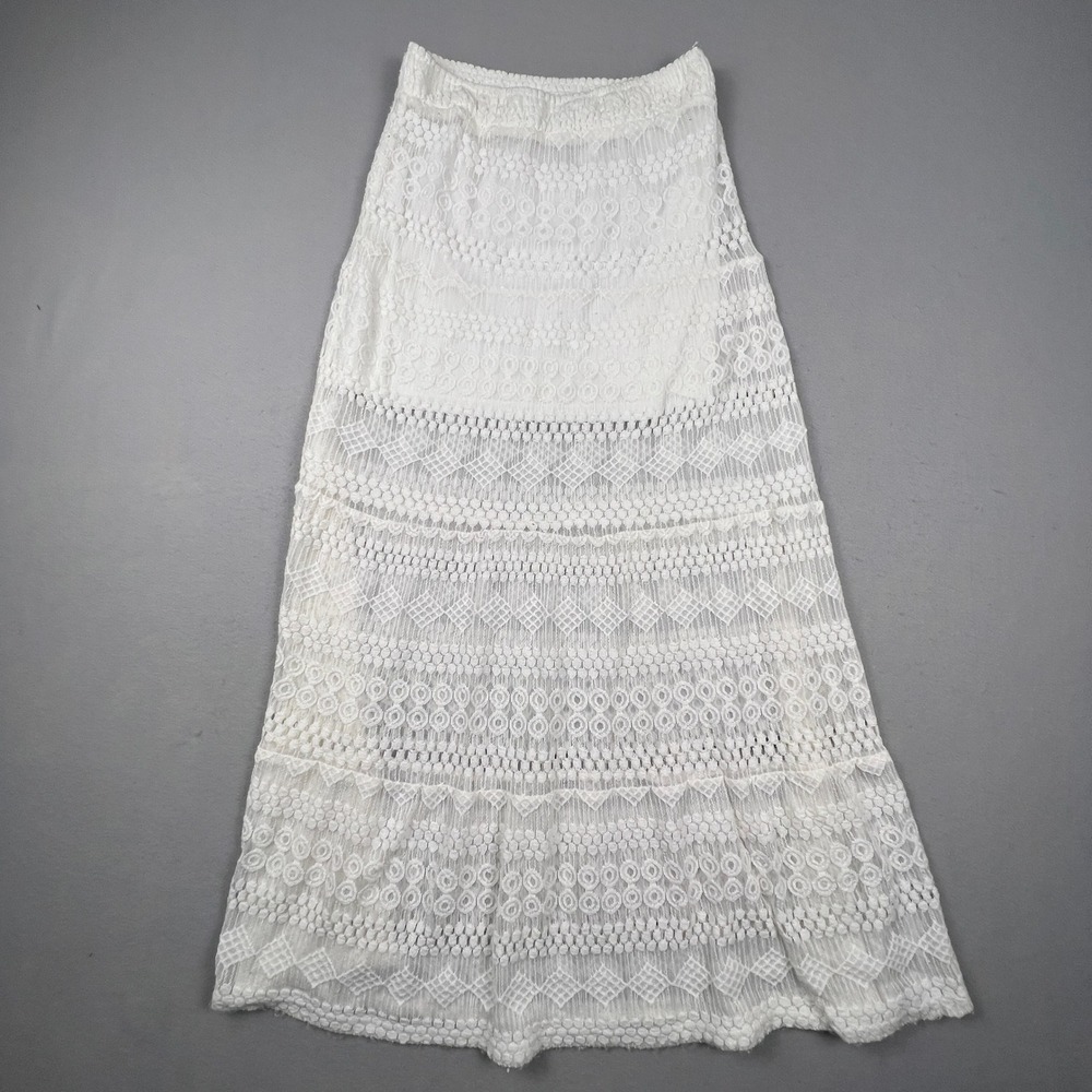 White Maxi Skirt Womens Medium Crochet Lace Boho Festival Wet Seal